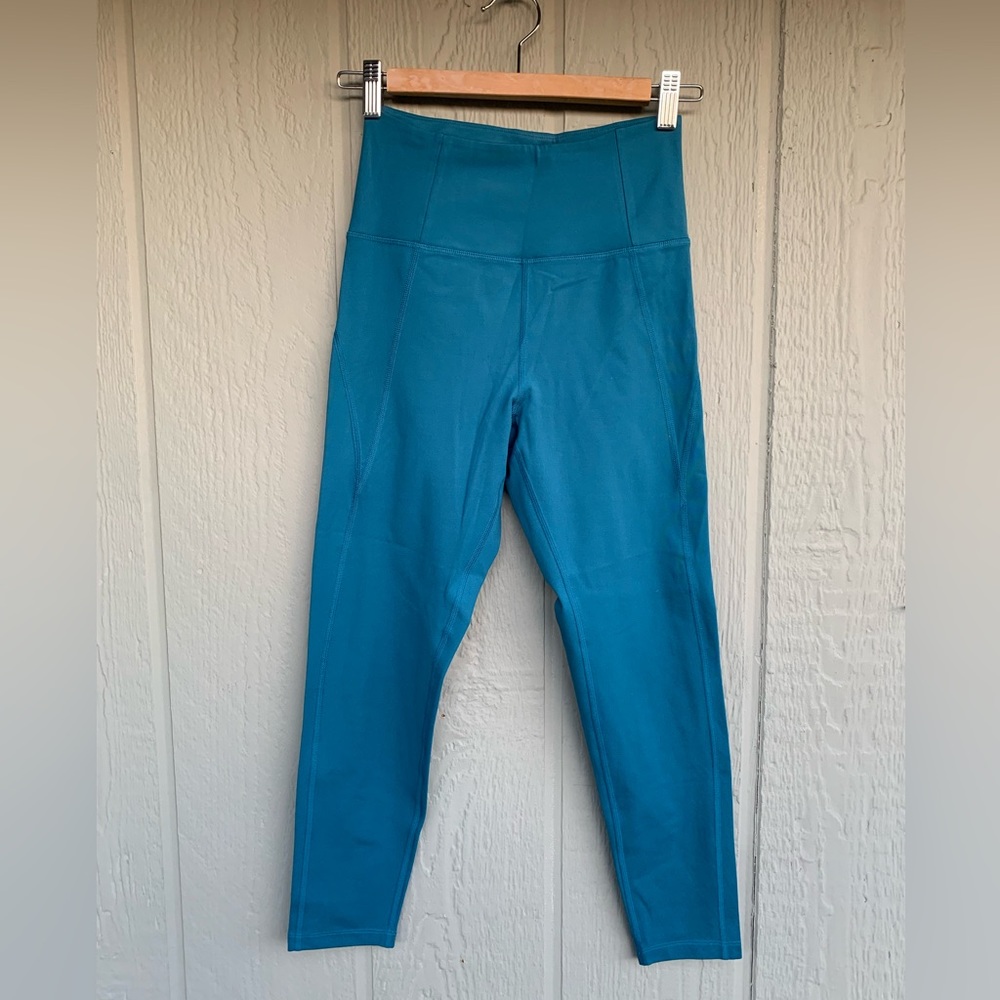 Girlfriend Collective Olympia Teal High Rise Leggings Small 23.5” - Picture 3 of 6